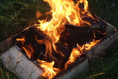 High angle view of bonfire on field