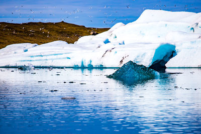 Scenic view of icebergs in sea