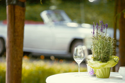 Close-up of flower vase on table