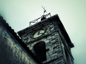 Low angle view of weather vane against clear sky