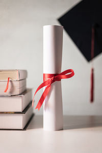 Close-up of books on table