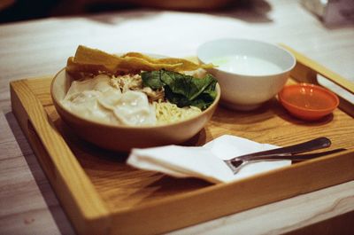 Close-up of breakfast on table