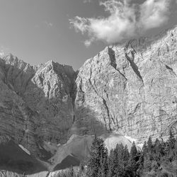 Scenic view of karwendel mountain with a cloud on top, tyrolean alps.