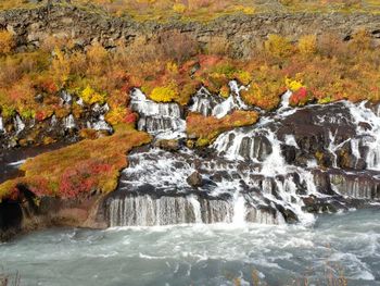 Scenic view of waterfall during autumn