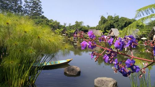 Scenic view of lake against clear sky