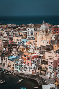 High angle view of buildings in city