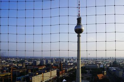 Modern cityscape against clear sky