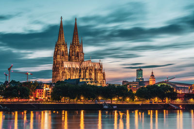 Panoramic view of cologne cathedral at the blue hour, germany.