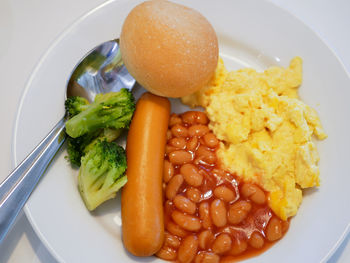 High angle view of breakfast served in plate