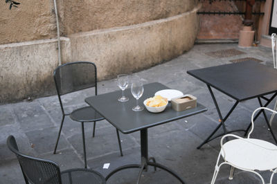 High angle view of breakfast on table