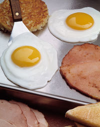 High angle view of breakfast on table