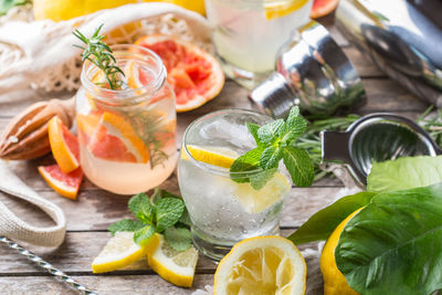 Fruits in glass on table