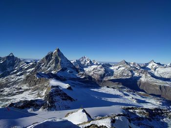 Idyllic shot of swiss alps against clear sky during winter