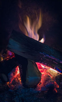 Close-up of bonfire against sky at night