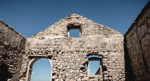 Low angle view of old building against clear sky