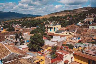 High angle view of townscape against sky