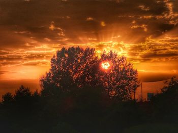 Low angle view of silhouette trees against dramatic sky