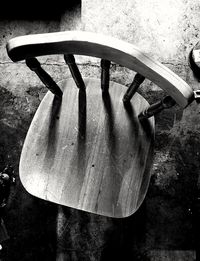 High angle view of old bicycle against wall