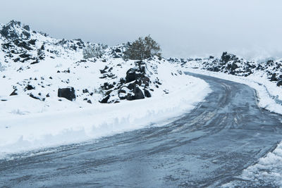 Scenic view of snow covered mountain against sky