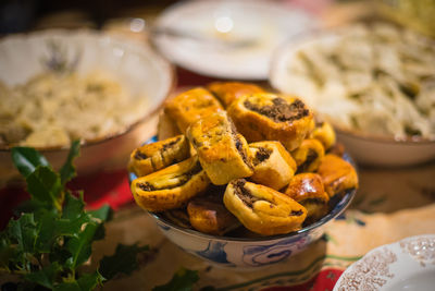 High angle view of dessert in plate on table