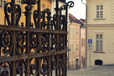 Close-up of metal railing of building