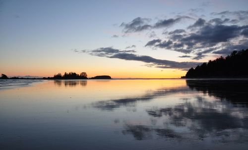 Scenic view of lake against sky during sunset