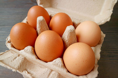 Close-up of eggs in carton