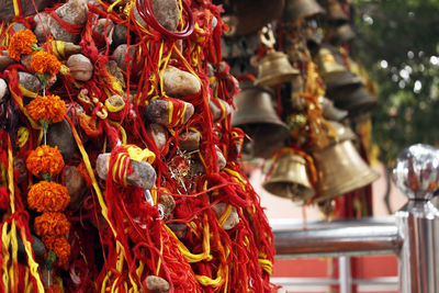 Close-up of religious offering hanging at temple