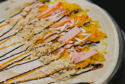 High angle view of breakfast served in plate