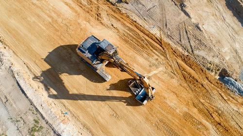 High angle view of earth mover at construction site