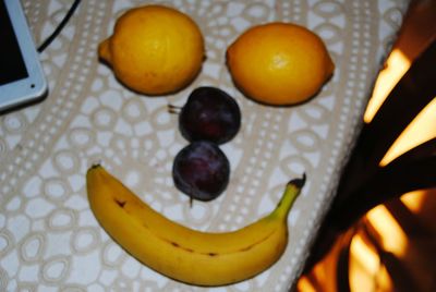 High angle view of fruits in plate