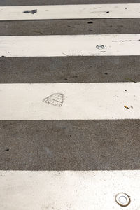 High angle view of road sign on street