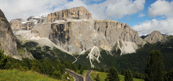 Panoramic view of rocks and mountains against sky