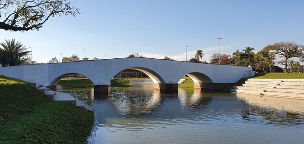 Bridge over river against clear sky