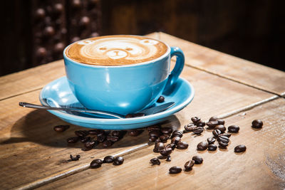 Close-up of coffee cup on table