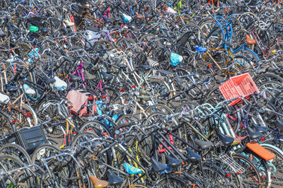 High angle view of bicycles on garbage