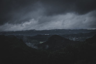 Scenic view of mountains against cloudy sky