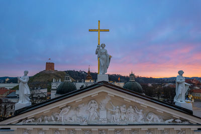 Aerial winter morning sunrise view of vilnius old town, lithuania