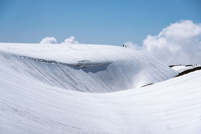 Snow covered landscape against sky