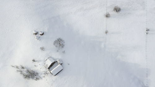High angle view of snow covered wall