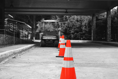 Red umbrella on road