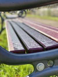 Close-up of wet railroad track