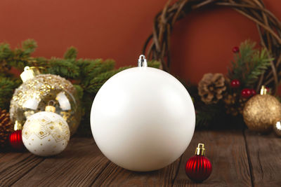 Close-up of christmas decoration on table