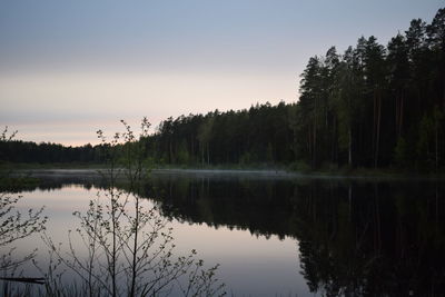 Scenic view of lake against sky during sunset