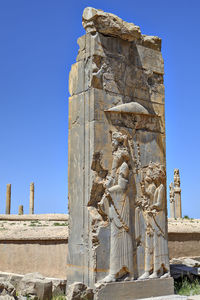 Low angle view of statue against clear sky