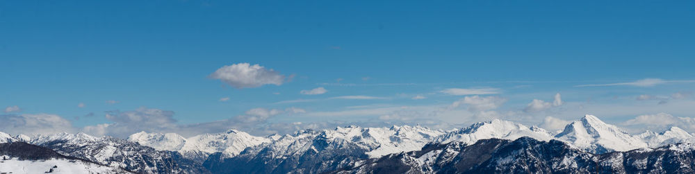 Panoramic view of snowcapped mountains against sky