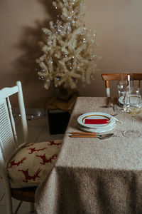 Christmas tree on table at home