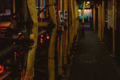 Close-up of illuminated walkway in city