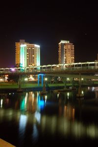 Reflection of illuminated buildings in water