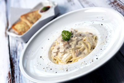 High angle view of meal served in plate